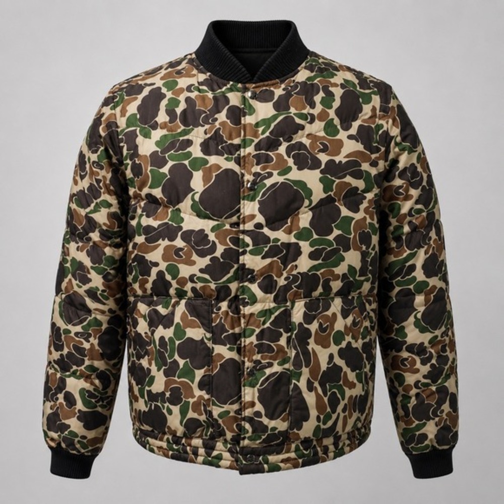 Vintage Camel Camo Goose Down Jacket Vest Detachable‎ Sleeves Mens XL Korea